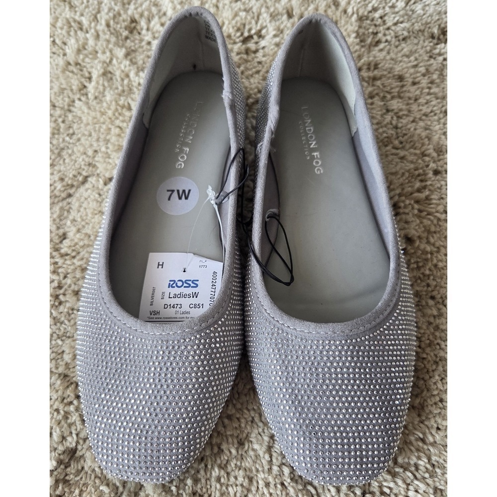 LONDON FOG COLLECTION Women's Silver Embellished Flats Sz 7W ~ NWT ~